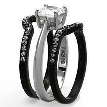 Cargar imagen en el visor de la galería, TK1343 - Two-Tone IP Black Stainless Steel Ring with AAA Grade CZ  in Clear
