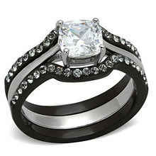 Cargar imagen en el visor de la galería, TK1343 - Two-Tone IP Black Stainless Steel Ring with AAA Grade CZ  in Clear